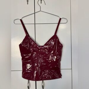 Edikted Glossy Wine Red Vinyl Cami Top